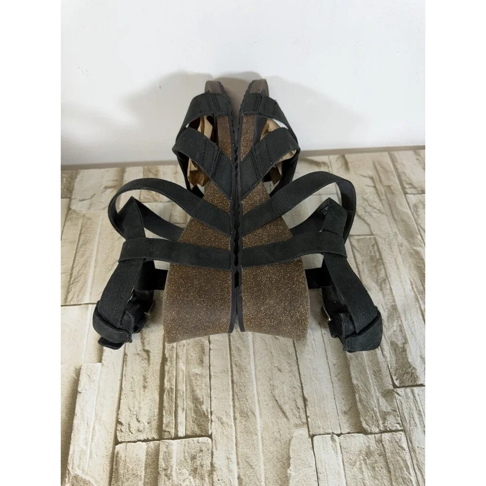Teva Womens Mahonia Sandal Size 8 Black Nubuck Cork Wedge Heel Outdoor Casual